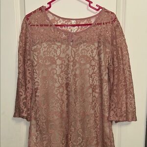 PerSeption Concept Rose Lace Overlay Blouse